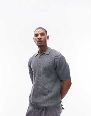 Topman textured panel polo in grey green - ASOS Price Checker
