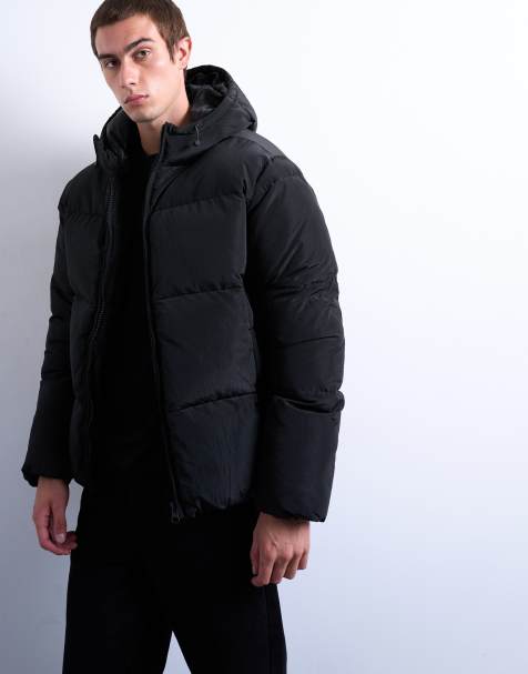 Topman textured puffer jacket in black - view 1