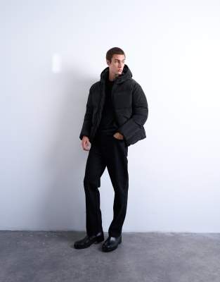 Topman Textured Puffer Jacket In Black