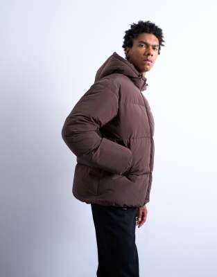 Topman Textured Puffer Jacket In Brown