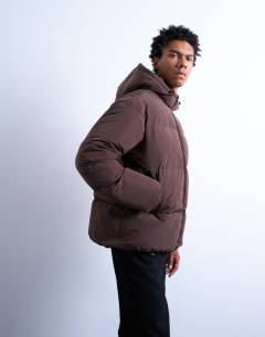 Textured puffer jacket in dark brown