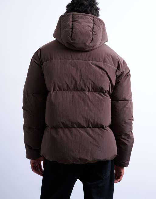 Topman textured puffer jacket in dark brown, 5 of 5