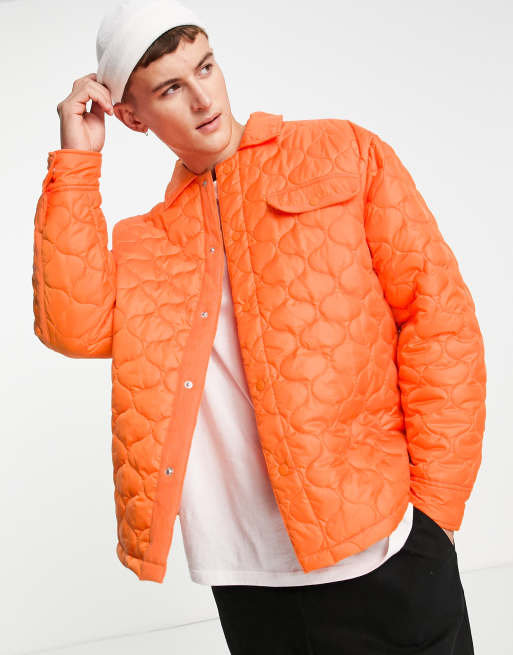 Topman textured quilted liner jacket in orange ORANGE ASOS