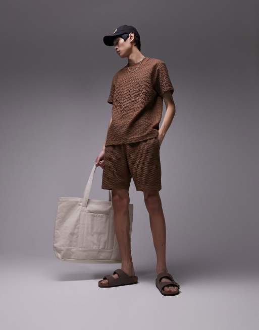 Topman textured short in brown