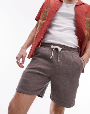 Shop Topman Textured Shorts In Brown