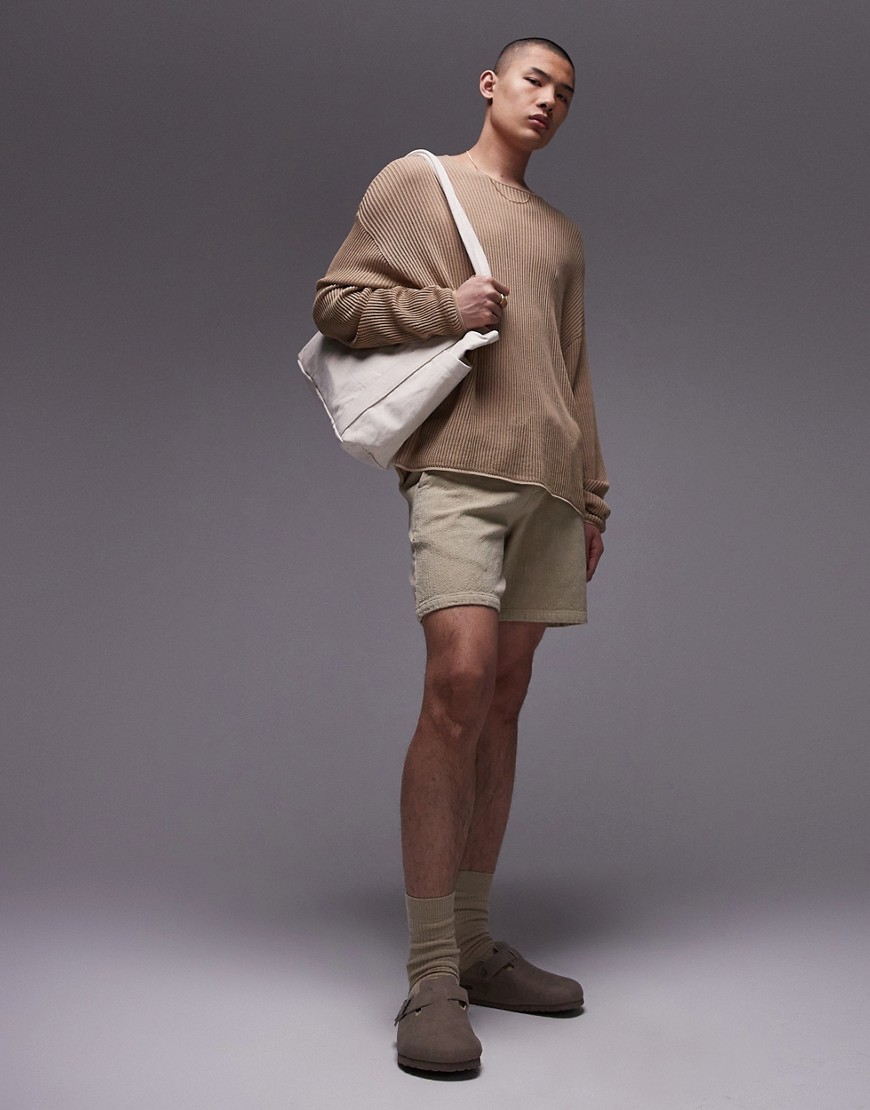 textured shorts in stone-Neutral