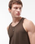[Topman] Topman textured singlet in brown XL BROWN
