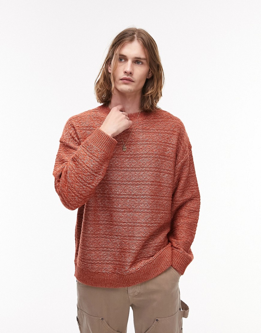 Topman textured stitch jumper in rust-Orange