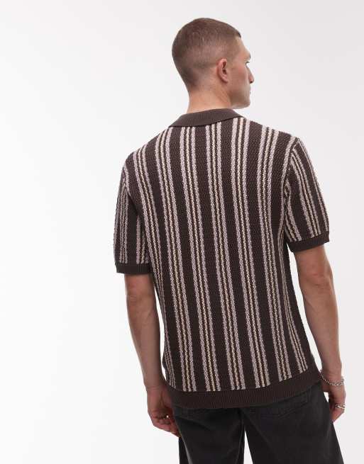 Topman textured stripe button through shirt in stone, 4 of 4