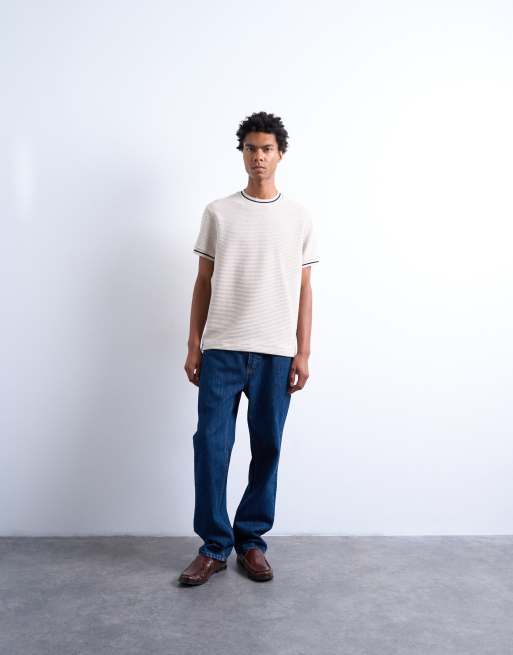 Topman textured stripe classic t-shirt in ecru, 2 of 5