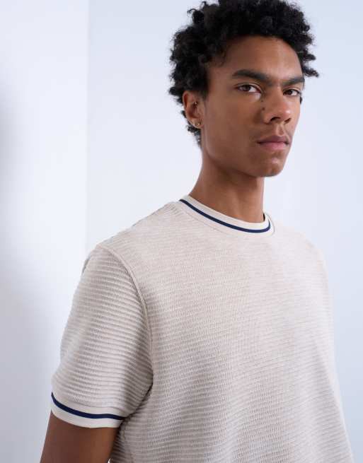 Topman textured stripe classic t-shirt in ecru, 3 of 5