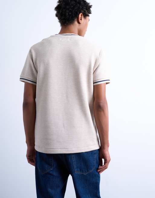 Topman textured stripe classic t-shirt in ecru, 4 of 5