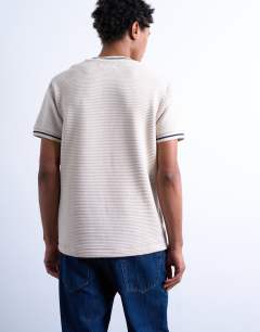 Model wearing Textured stripe regular t-shirt in ecru