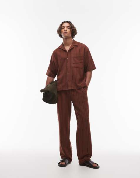 Topman textured stripe set in brown - view 1