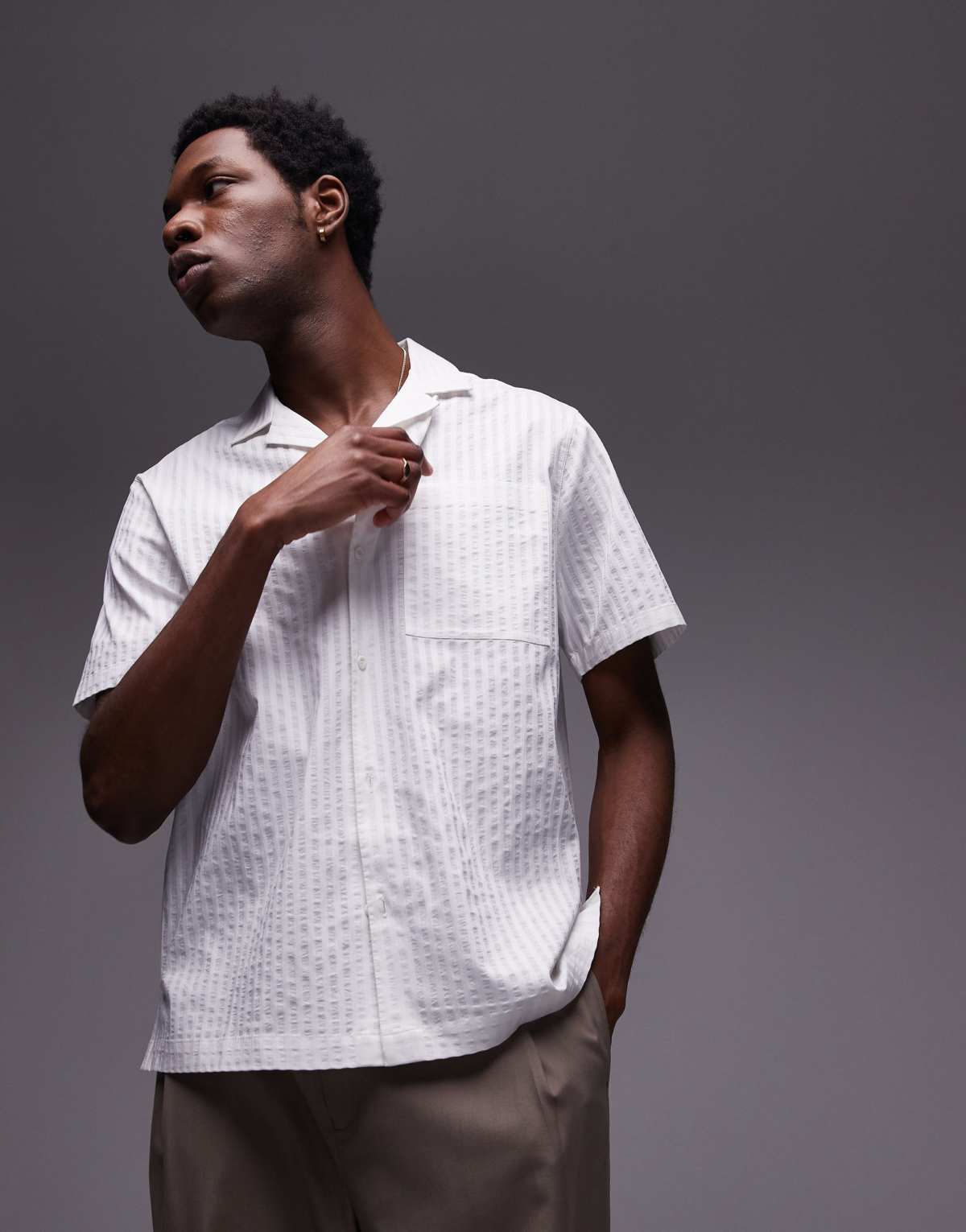 Topman textured stripe shirt in white