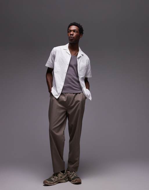 Topman textured striped shirt in white, 3 of 4