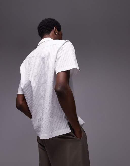 Topman textured striped shirt in white, 4 of 4