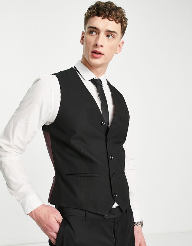 Topman textured suit vest in black