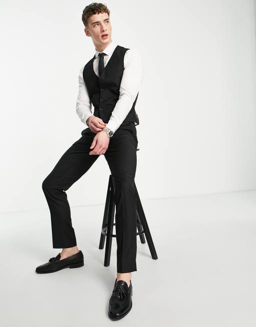 Topman textured suit vest in black