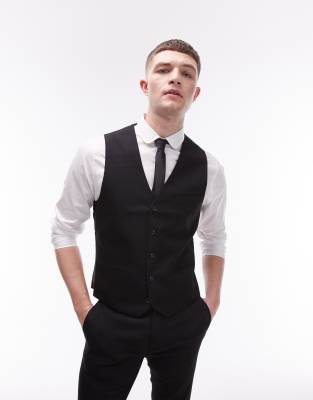 Topman Textured Suit Vest In Black