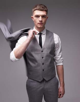 Topman Stretch Skinny Suit Vest In Gray