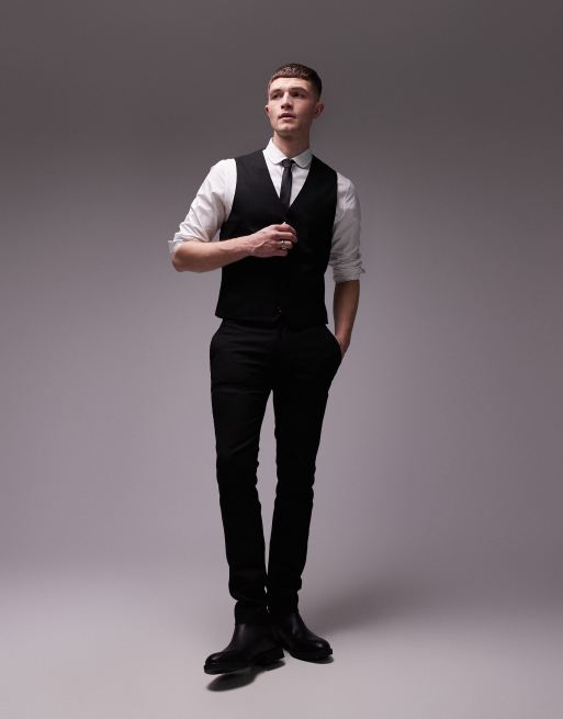 Topman textured suit waistcoat in black, 4 of 5