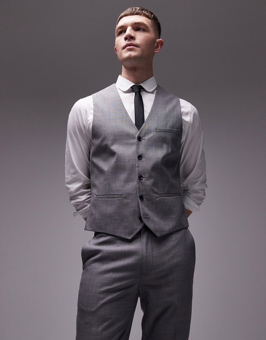 Topman textured suit waistcoat in grey