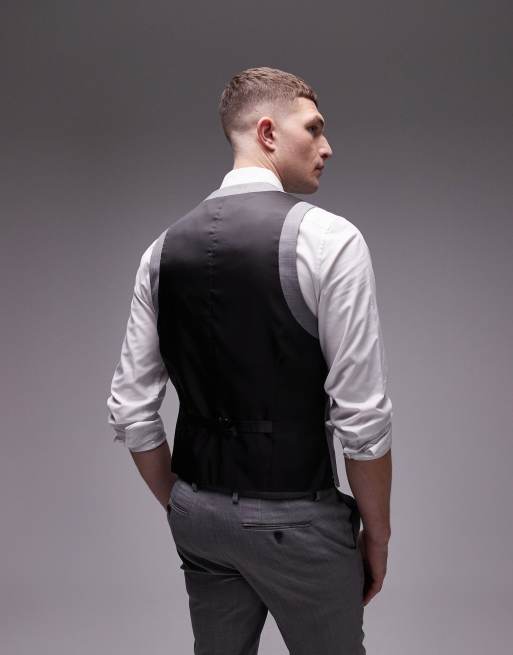 Topman textured suit waistcoat in grey, 3 of 5