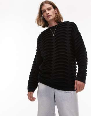 Topman textured sweater in black