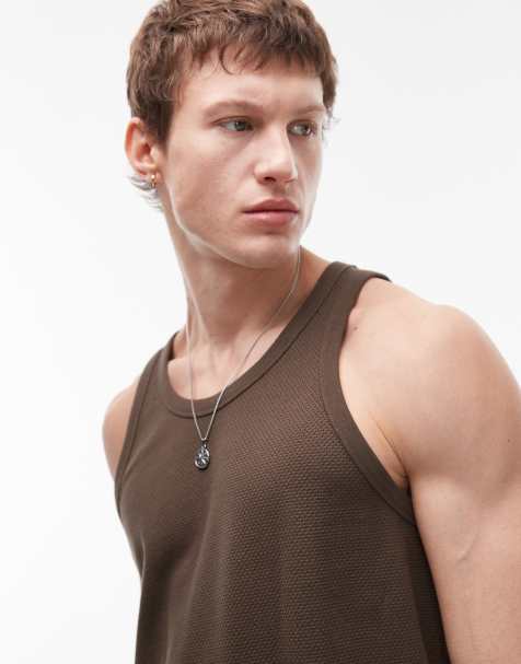 Topman textured vest in brown - view 1