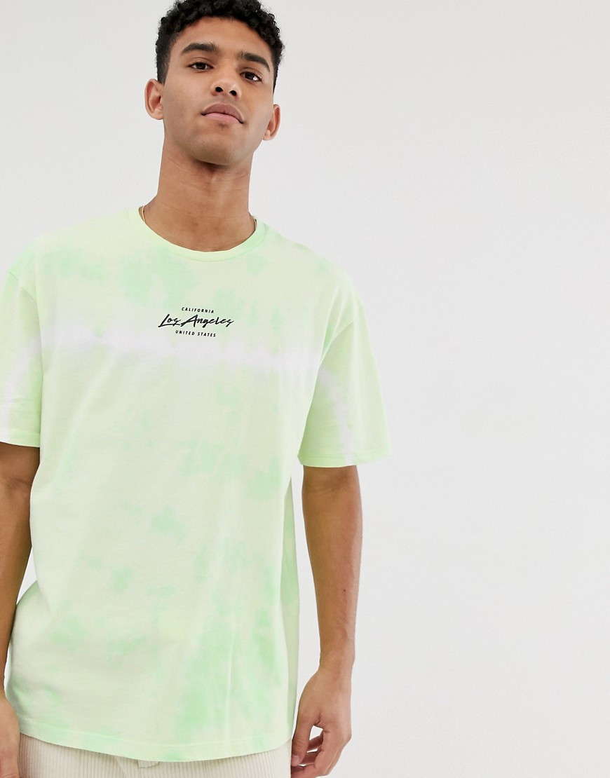 Topman - Tie-dye T-shirt met LA-print in groen
