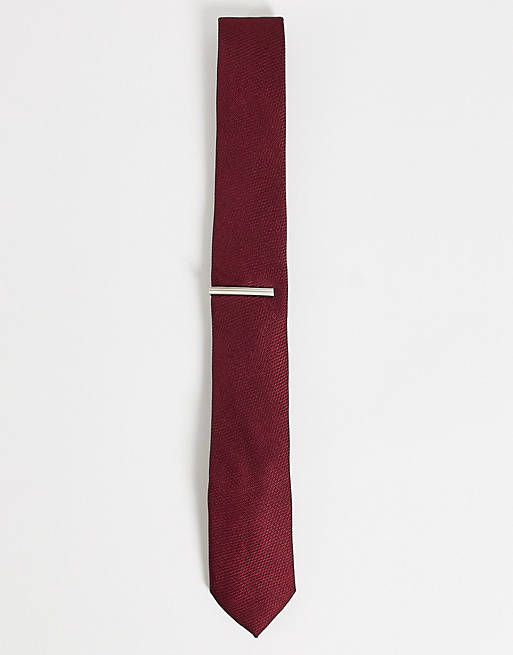 Topman tie with clip in burgundy