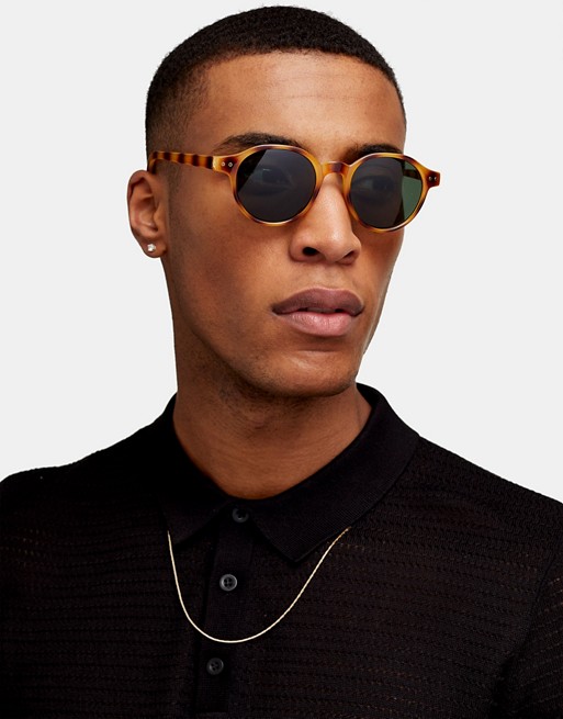 Topman tiger print round sunglasses in brown
