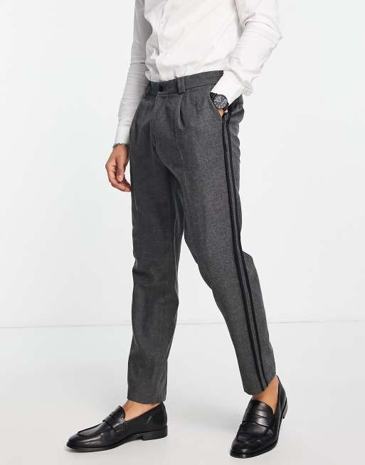 Topman - Toelopende cropped warme broek met siernaden langs de zijkant en plooien in grijs