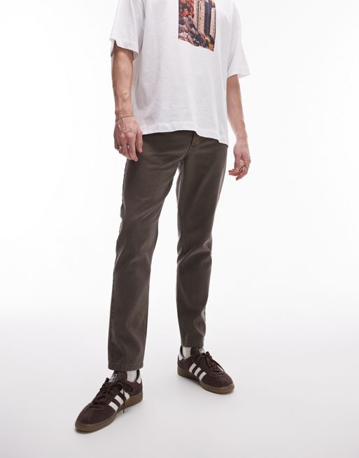 Topman - Toelopende Slim-fit jeans in donker olijfgroen