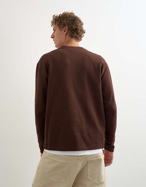 Topman top henley côtelé coupe décontractée marron, 5 de 5
