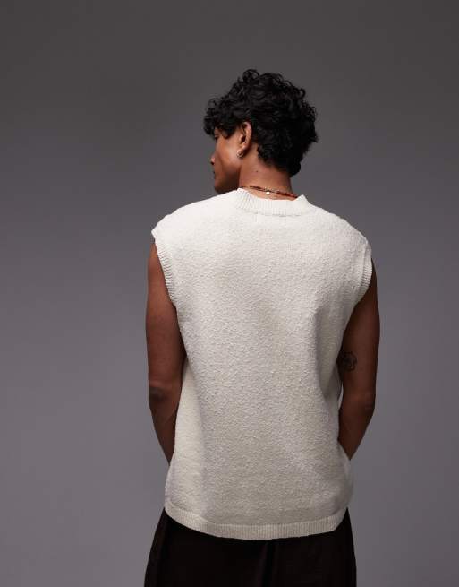Topman - Top senza maniche comodo in maglia a trecce color pietra, 4 di 4