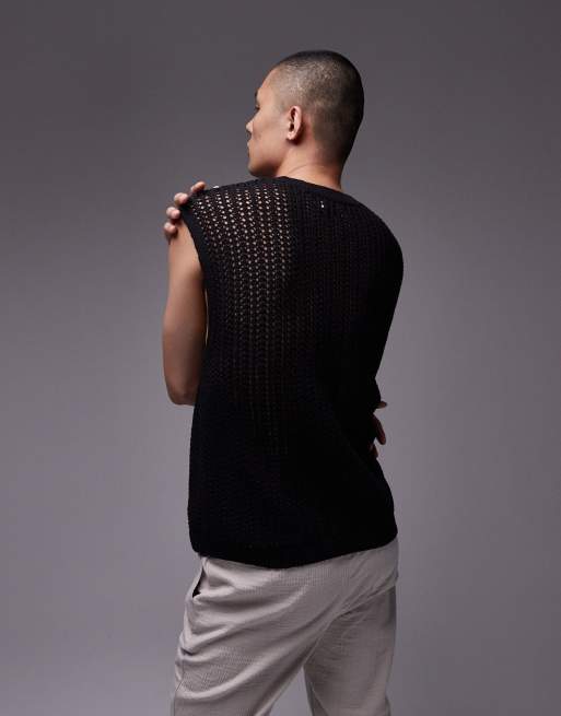 Topman - Top senza maniche nero in maglia all'uncinetto, 5 di 5