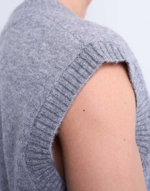 Topman - Top senza maniche oversize in maglia grigia con scollo a V, 4 di 5