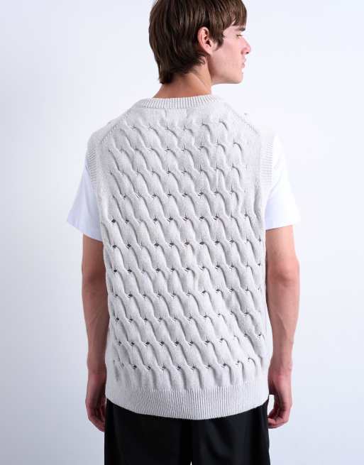 Topman - Top senza maniche vestibilità comoda in maglia grigia a pieghe, 5 di 5