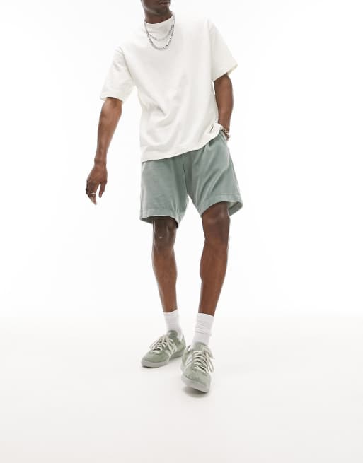 Topman towelling shorts in sage