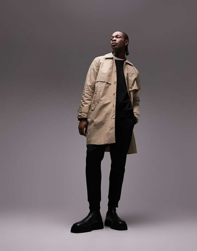 Topman trench coat in stone