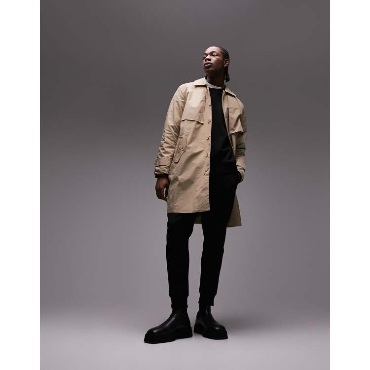 Topman Trenchcoat in kiezelkleur ASOS