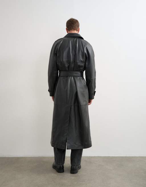 Topman trenchjacka i lång modell i äkta läder i svart, 5 av 5