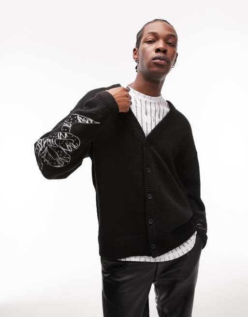 Topman - Trui met 'End of days'-borduursel in zwart 