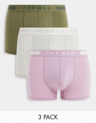 Topman trunks in black grey and pink 3 pack