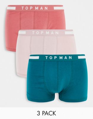 Topman trunks in coral teal pink 3pk
