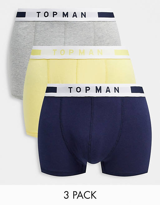 Topman trunks in grey yellow navy 3pk