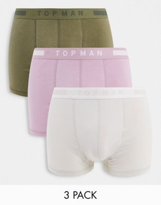 Topman trunks in khaki and grey 3pk