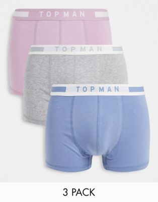 Topman trunks in pink grey and blue 3 pack